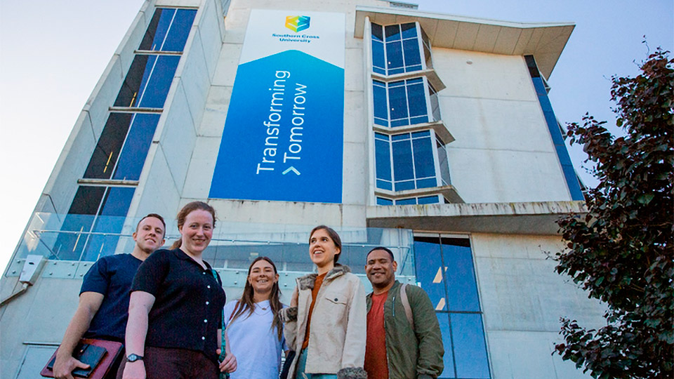 Group of students standing outside at the Gold Coast campus