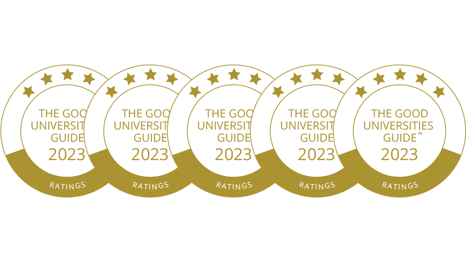 Graphic arrangement of The Good Universities Guide 2023 logos